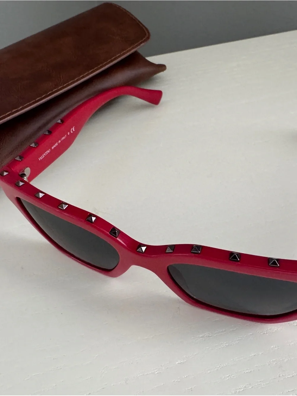 Valentino Red Studded Sunglasses with Dark Lenses